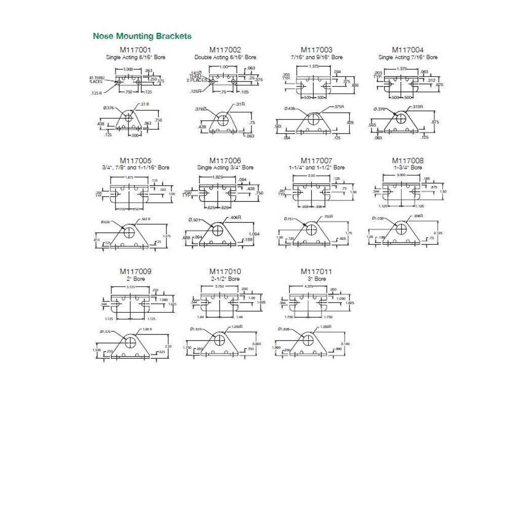 M117005 NUMATICS/AVENTICS ROUND LINE CYLINDER PART<BR>M SERIES NOSE MNT BRK 3/4",7/8" & 1 1/16" BORE